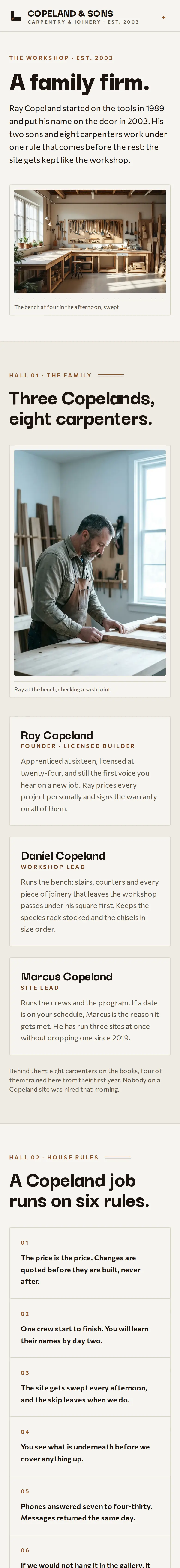 Copeland & Sons Carpentry, the The Workshop page