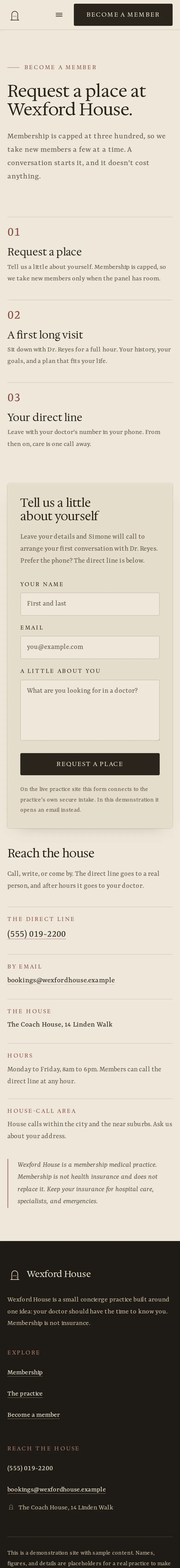 Wexford House, the Become a member page