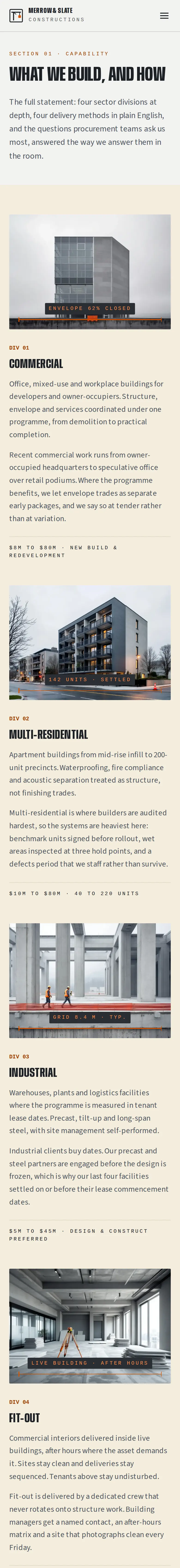 Merrow & Slate Constructions, the 01Capability page