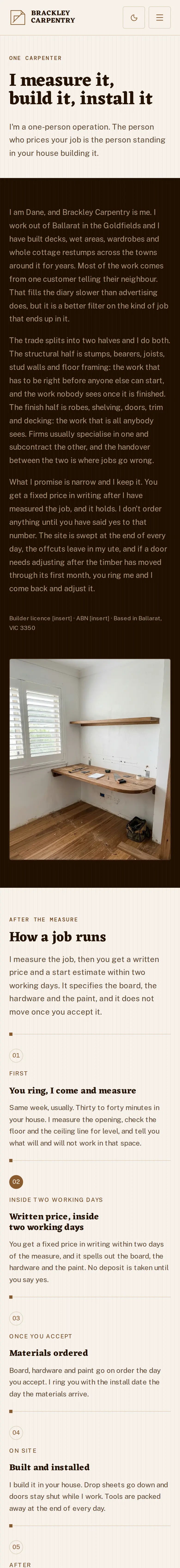Brackley Carpentry, the About us page