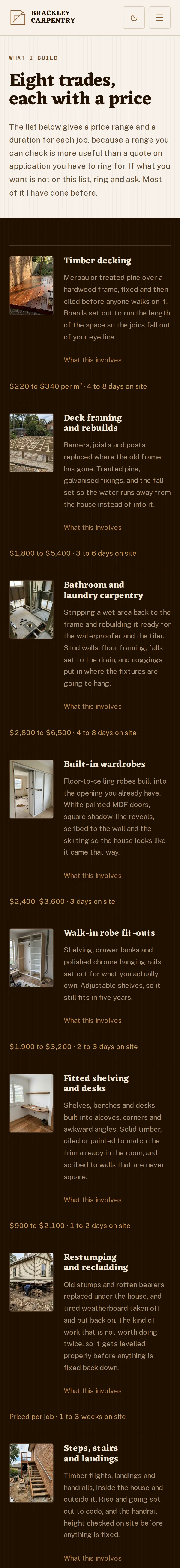 Brackley Carpentry, the Services page