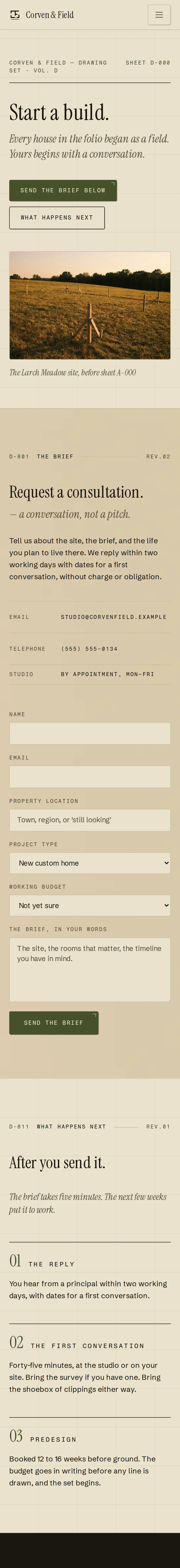 Corven & Field, the Start a build page