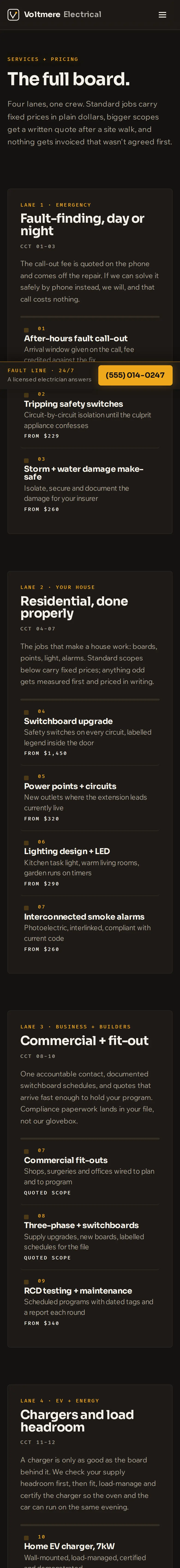 Voltmere Electrical, the Services page