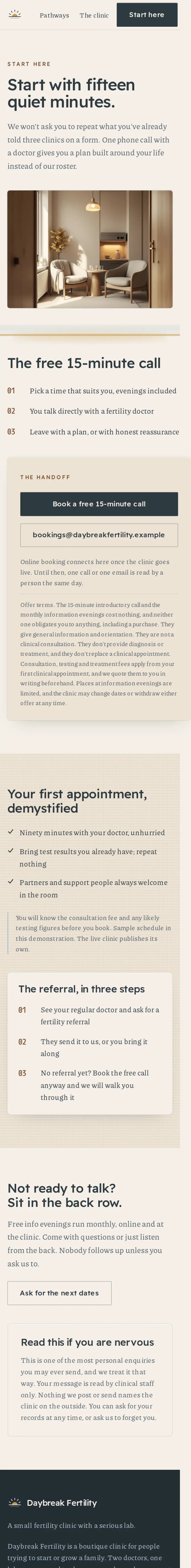Daybreak Fertility, the Start here page