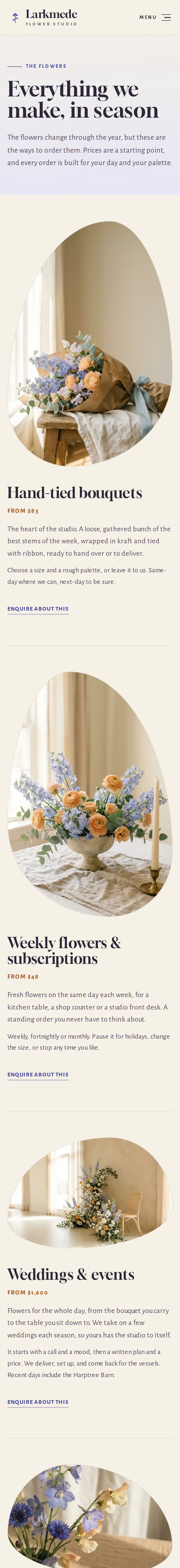 Larkmede Flower Studio, the The Flowers page