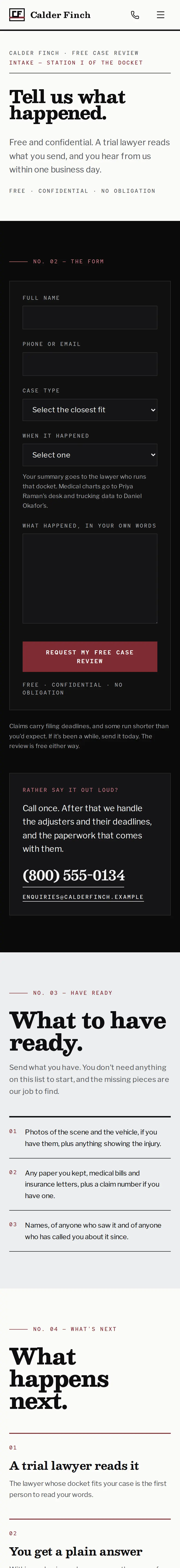 Calder Finch, the Free case review page