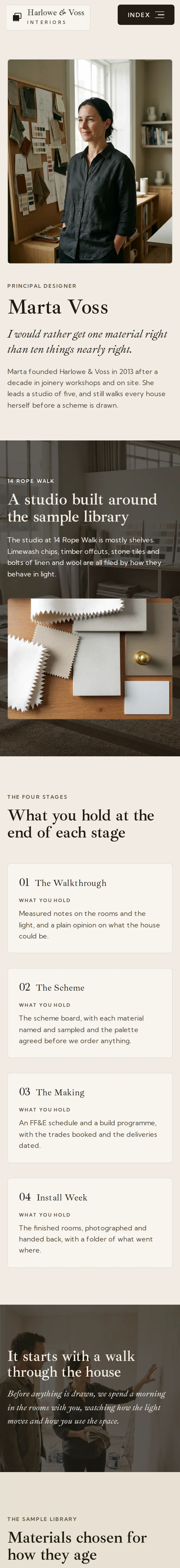 Harlowe & Voss Interiors, the The Studio page