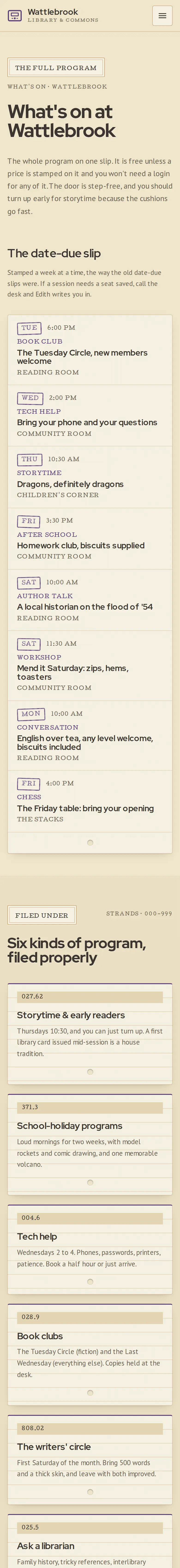 Wattlebrook Library & Commons, the What's On page