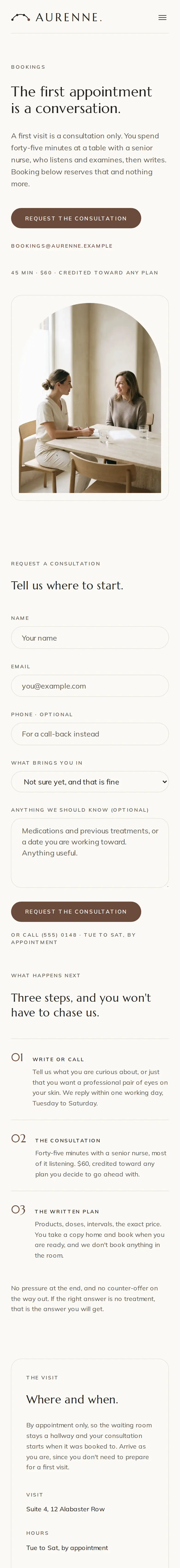 Aurenne, the Book a consultation page