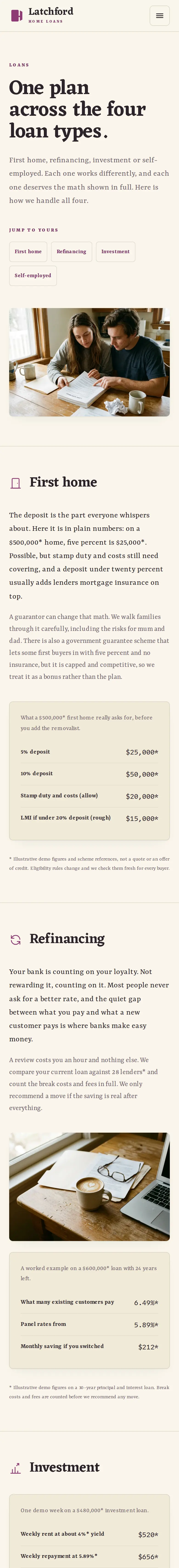 Latchford Home Loans, the Loans page