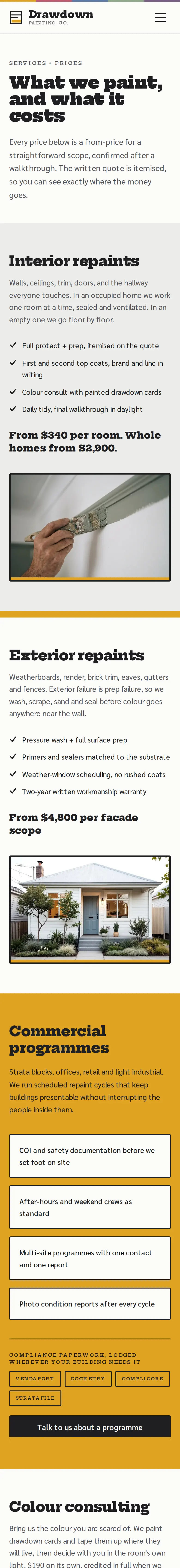 Drawdown Painting Co., the Services page