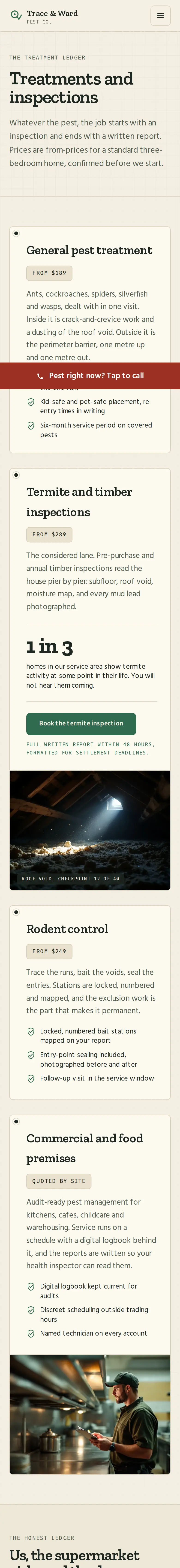 Trace & Ward Pest Co., the Treatments page