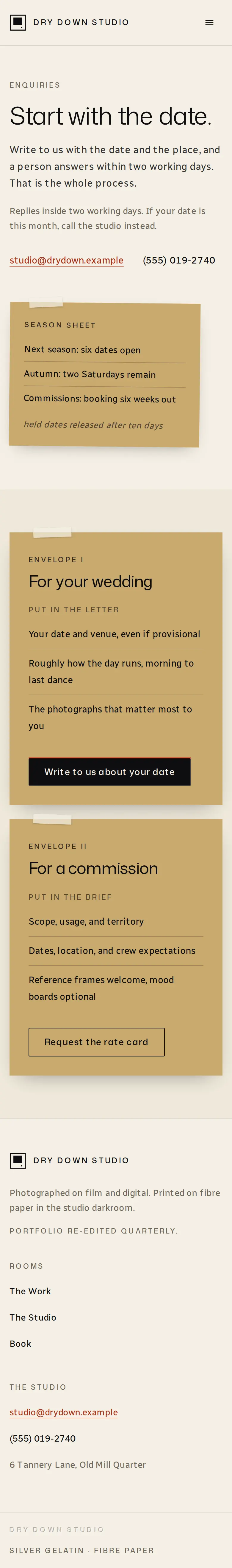 Dry Down Studio, the Book page