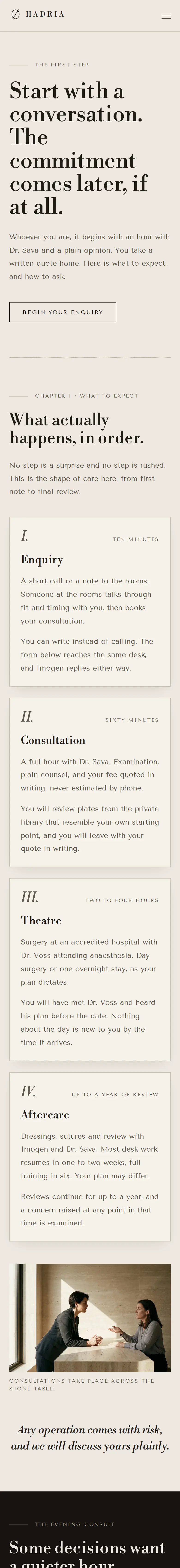 Hadria Plastic Surgery, the Consultation page
