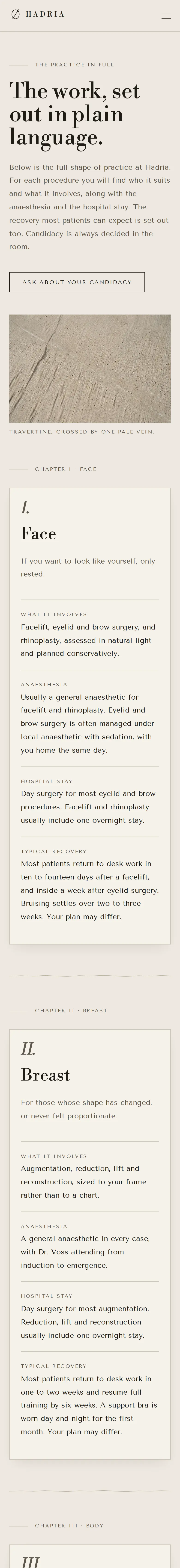 Hadria Plastic Surgery, the Procedures page