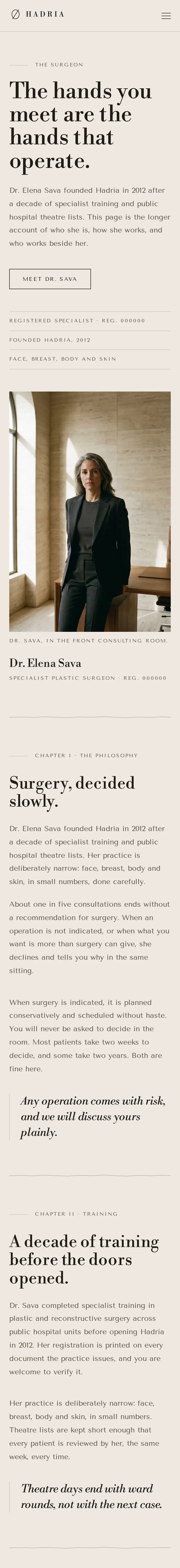 Hadria Plastic Surgery, the The Surgeon page