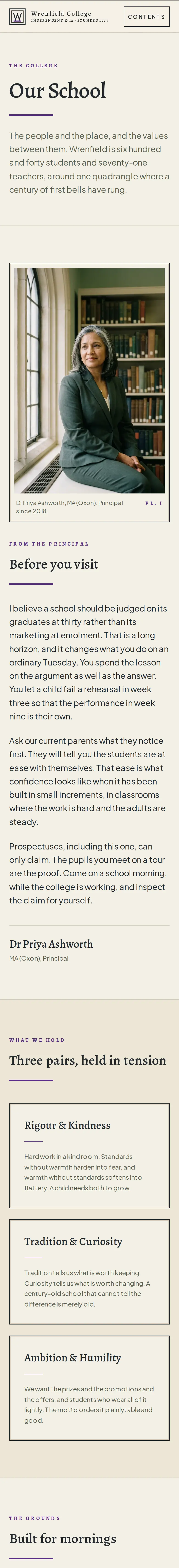 Wrenfield College, the Our School page