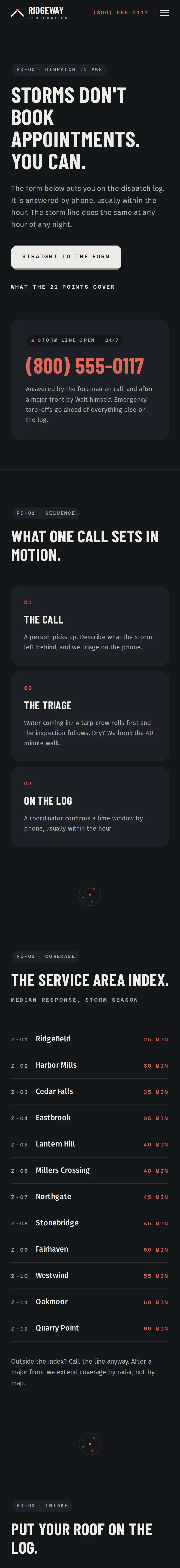 Ridgeway Restoration, the Get an inspection page