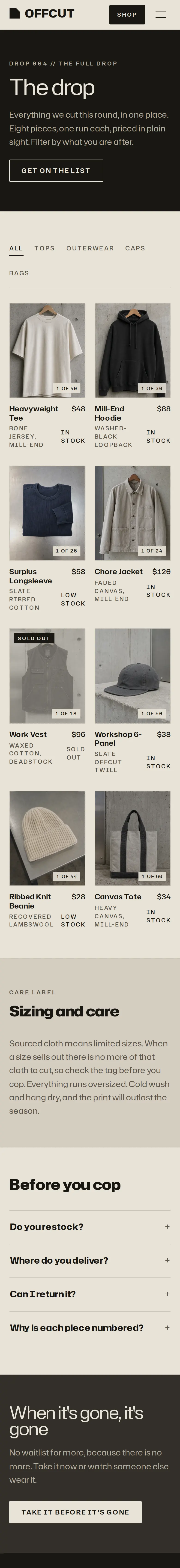 Offcut, the Shop page