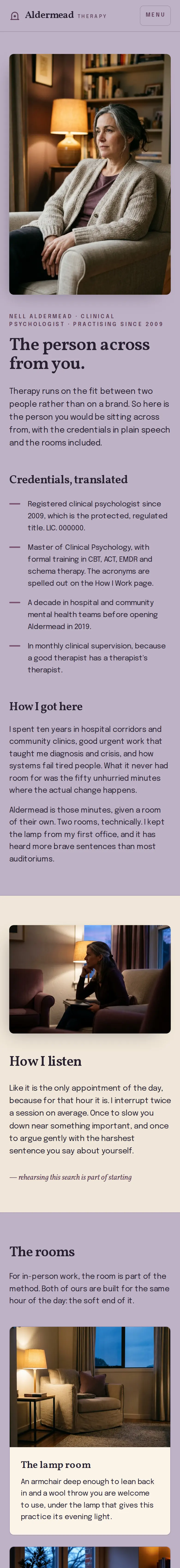 Aldermead Therapy, the Your therapist page