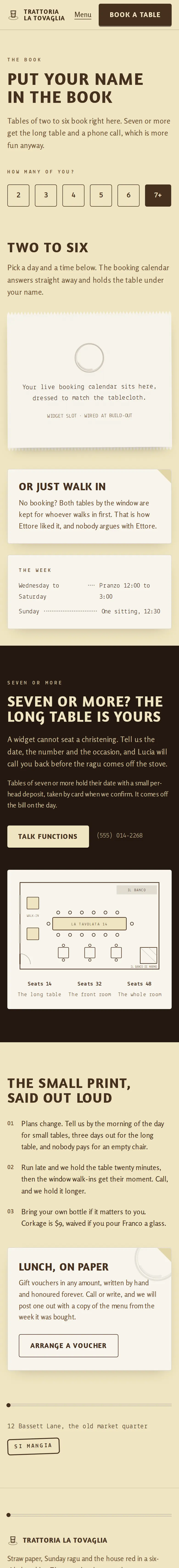 Trattoria La Tovaglia, the Book page