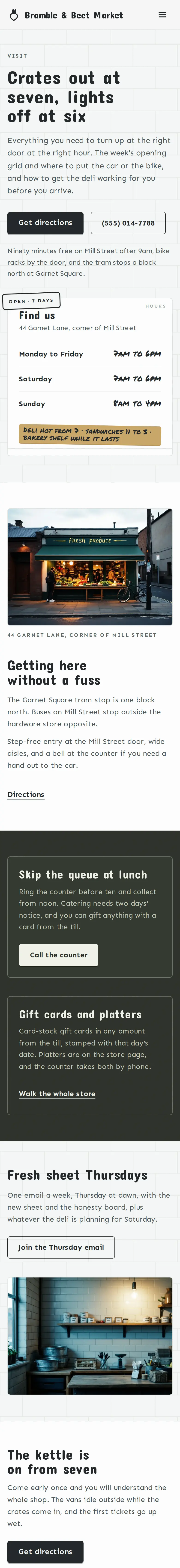 Bramble & Beet Market, the Visit page