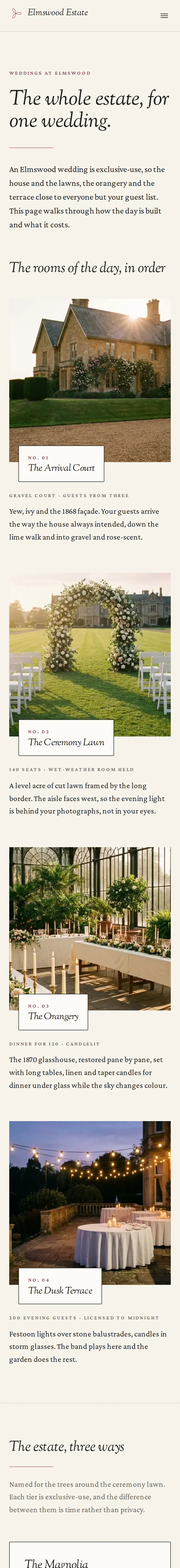 Elmswood Estate, the Weddings page