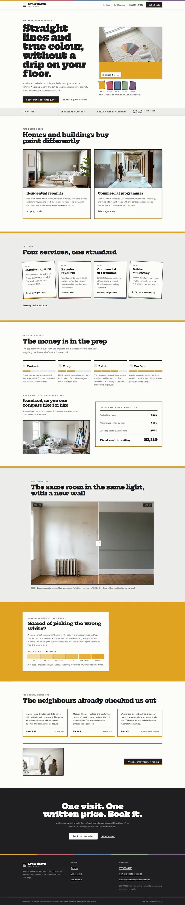 The Drawdown Painting Co. painting and decorating template, shown on a desktop screen