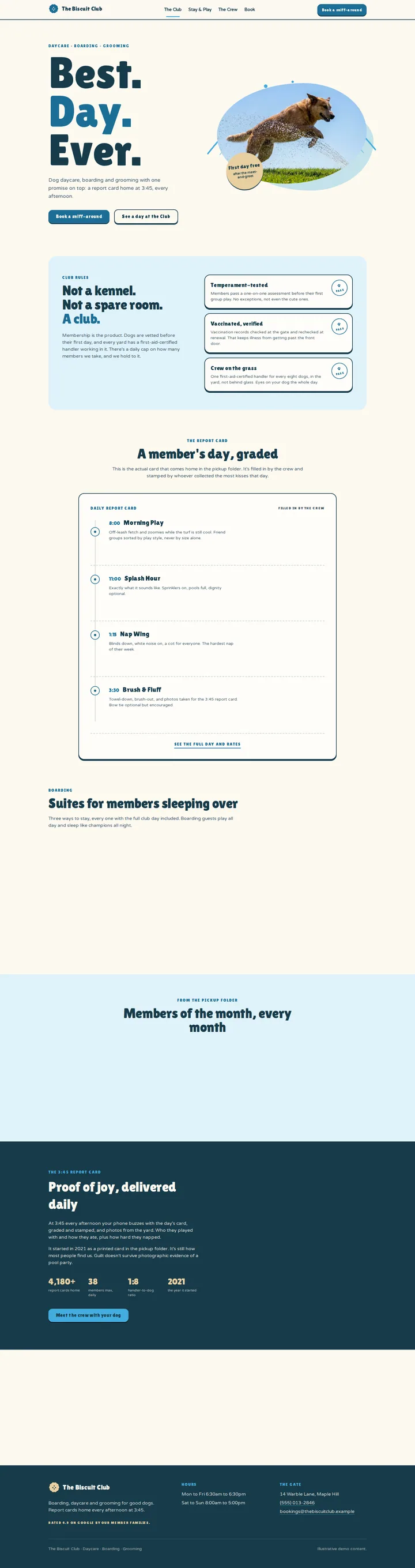 The Biscuit Club, the home page top to bottom