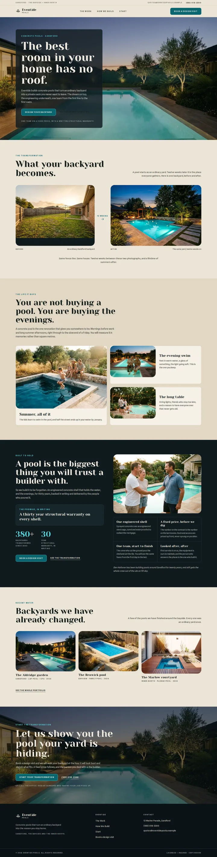 The Cut & Fill Pool Co. concrete pool construction template, shown on a desktop screen