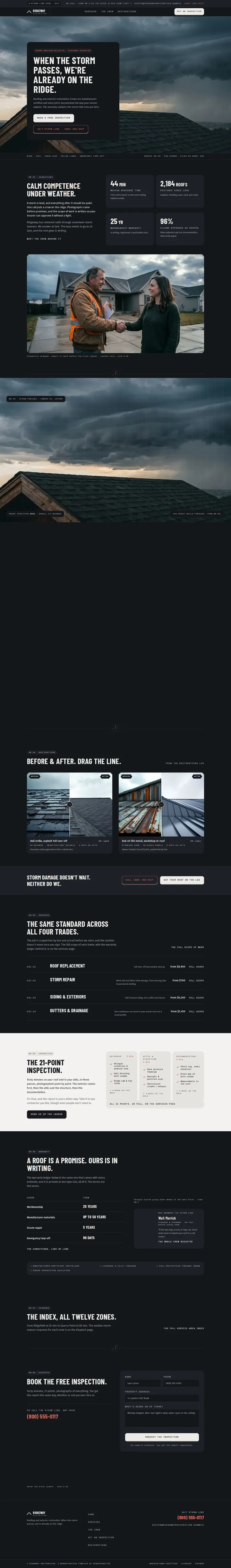 The Ridgeway Restoration roofing template, shown on a desktop screen