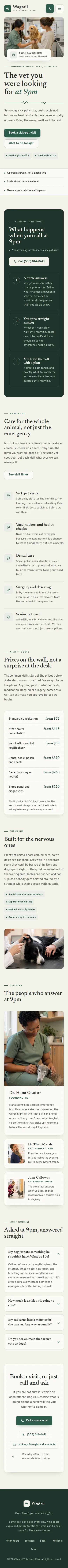 Wagtail Veterinary Clinic, a section of the home page